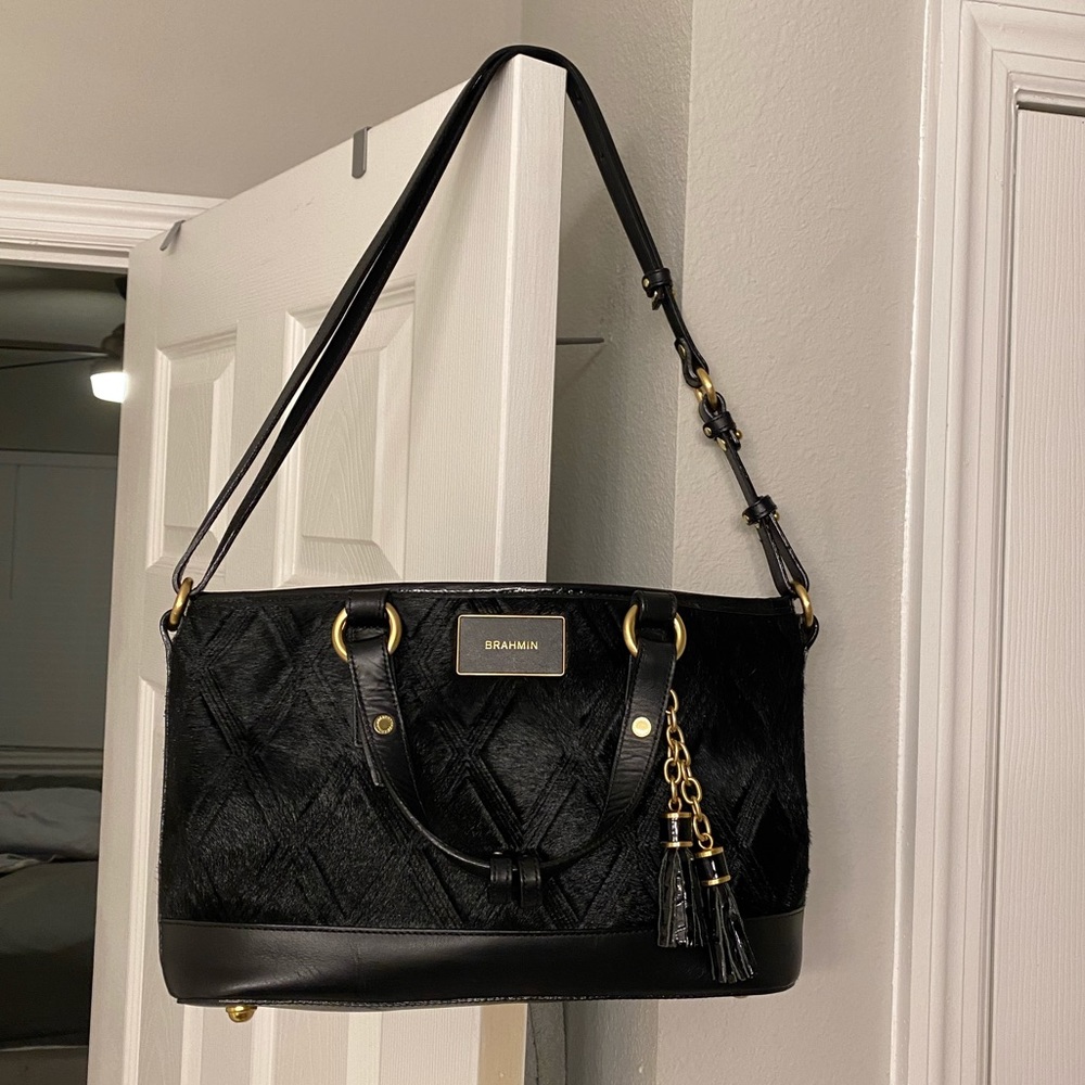 EUC Brahmin Calf Hair Croc Patent Leather Purse
